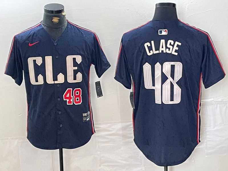 Men%27s Cleveland Guardians #48 Emmanuel Clase Number Navy 2024 City Connect Limited Stitched Jersey
